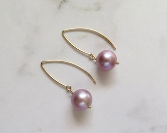 Pink Pearl Drop Earrings, Gold Threaders, Elegant Bridal Wedding Jewelry, June Birthstone, Bridesmaids Gift Idea, Handmade Maui Hawaii