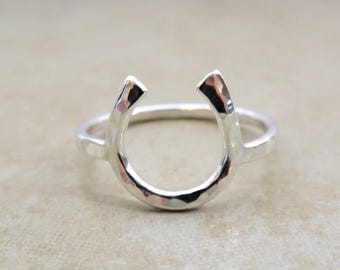 Horseshoe Ring, Lucky Charm Ring, Sterling Silver, Hammered, Horse Lover, Equestrian, Handmade, Unique Rings, Minimalist, Western Jewelry