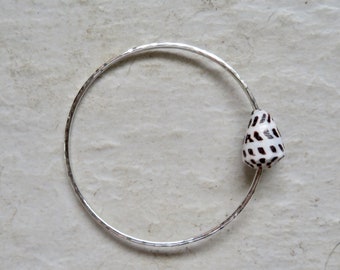 Sterling Silver Hebrew Cone Shell Bangle - Handmade Beach Jewelry