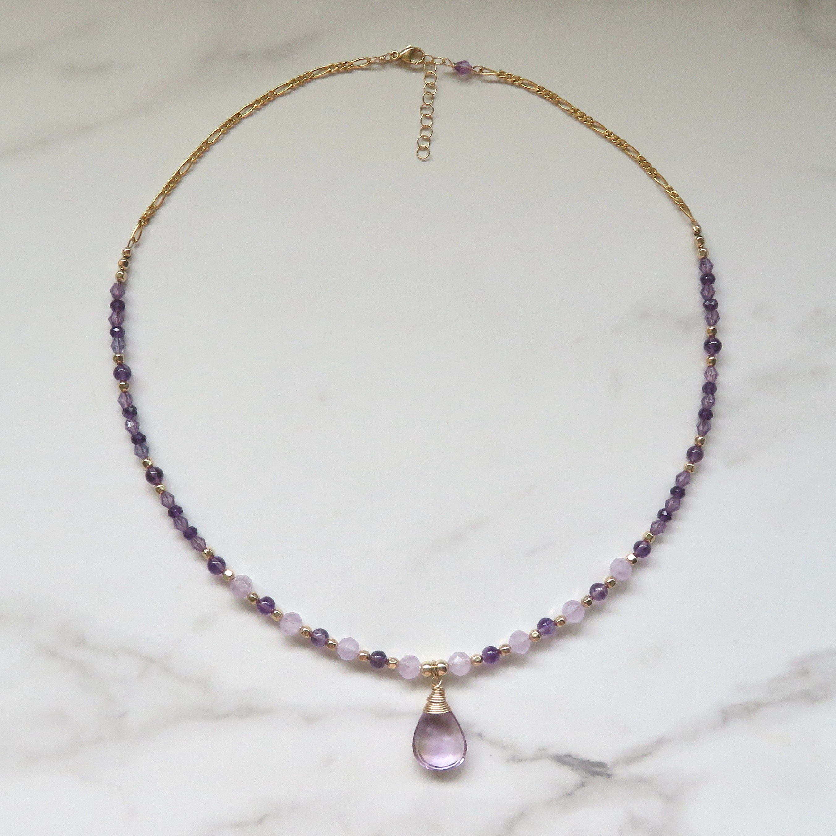 Collier Perles D'eau Douce Et Améthyste - Longueur 17 Pouces, Occasion, Fait Main