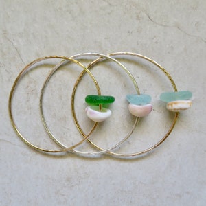 Hawaiian Seaglass Shell Bangles, Gold Bracelet, Puka Shells, Girls Gift Idea, Hawaii Beach Jewelry, Handmade Maui, Ocean  Mermaid Fashion