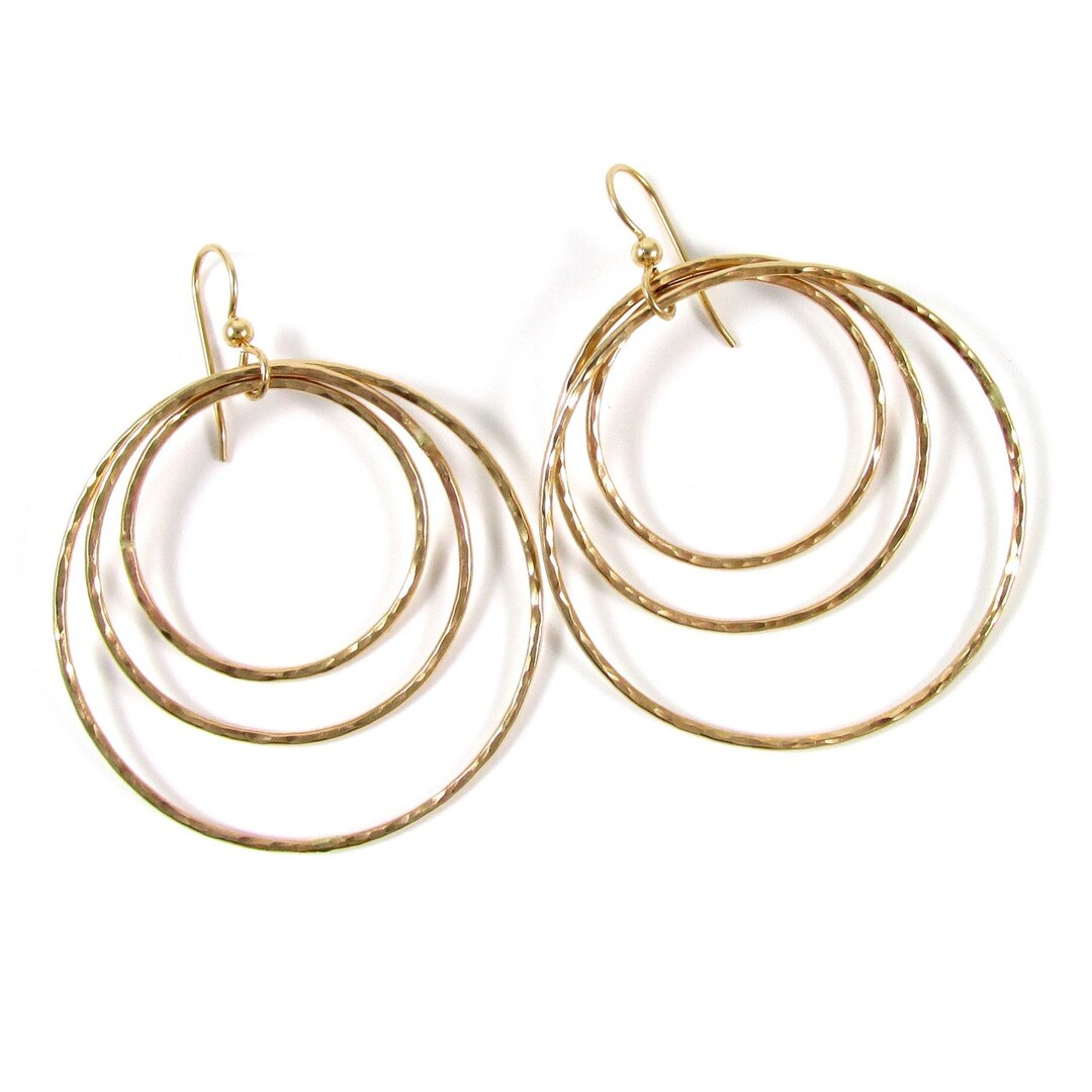 ■VINTAGE HOLLYWOOD■ Triple Mix Ring Earrings VH249OEA009M Triple Hoop Earrings, Triple Band Hoops, Gold Hoop Earrings