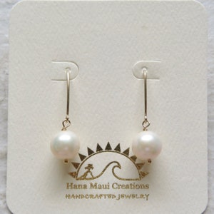 White Pearl Drop Earrings, Gold Threaders, Elegant Bridal Wedding Jewelry, June Birthstone, Bridesmaids Gift Idea, Handmade Maui Hawaii image 3