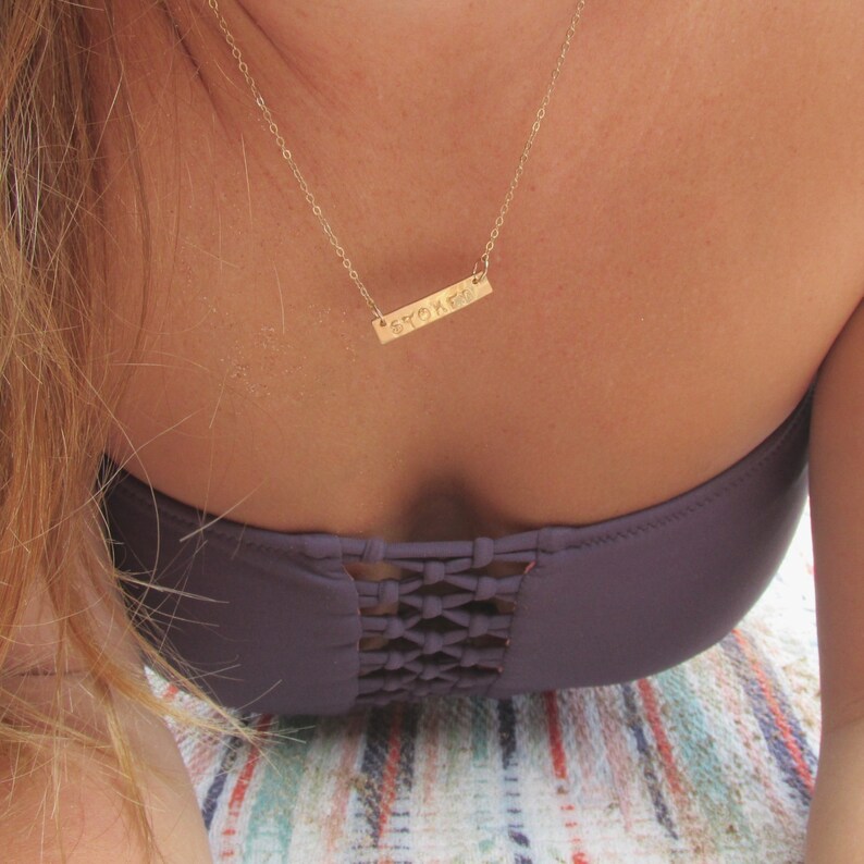 Gold Bar Necklace, Hand Stamped Personalized Jewelry, Handmade Hawaiian Jewelry, Gift Idea For Her, Boho Fashion, Love, Layering Necklaces image 4