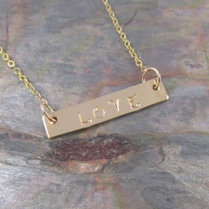 Gold Bar Necklace, Hand Stamped Personalized Jewelry, Handmade Hawaiian Jewelry, Gift Idea For Her, Boho Fashion, Love, Layering Necklaces image 1