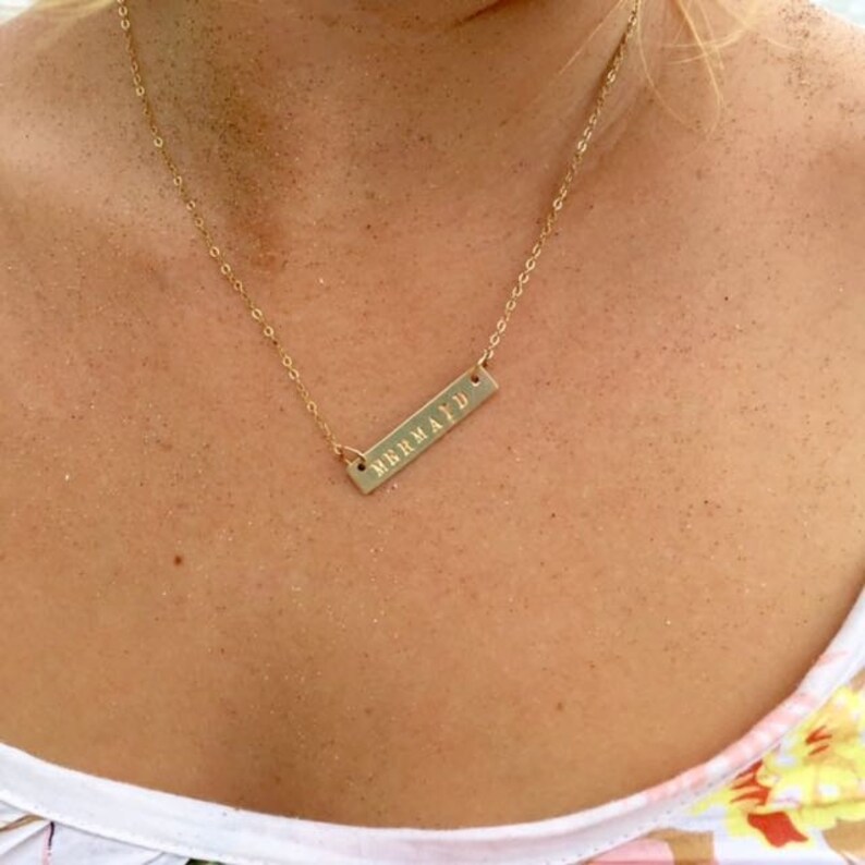 Gold Bar Necklace, Hand Stamped Personalized Jewelry, Handmade Hawaiian Jewelry, Gift Idea For Her, Boho Fashion, Love, Layering Necklaces image 7