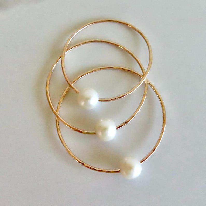 Hammered Sterling Silver Bangle with White Pearl: Handmade Bridal Jewelry image 7