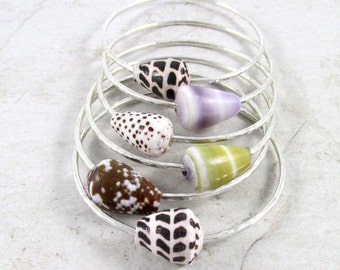 Handmade Sterling Silver Shell Bangle: Hawaiian Beach Jewelry