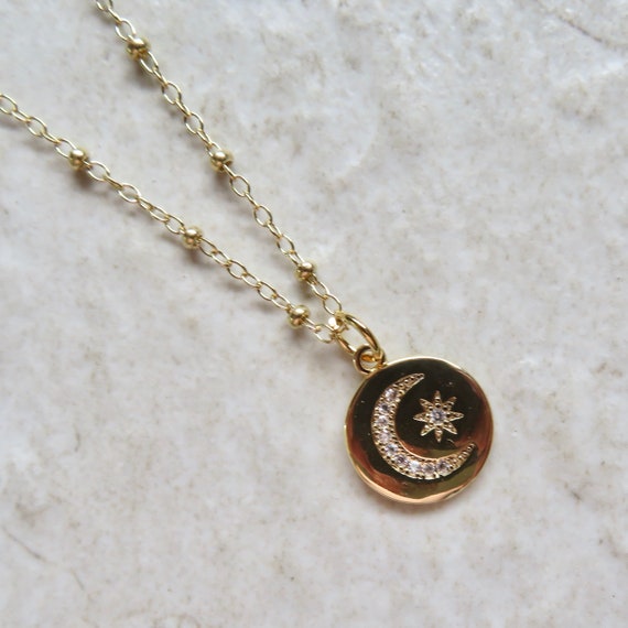 星 ゴールドネックレス 三日月星ネックレス 14Kゴールドフィルド