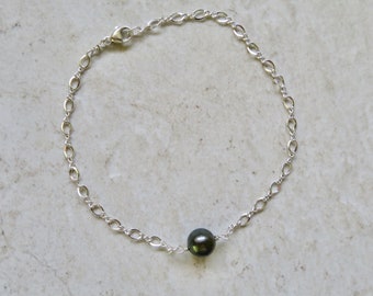 Sterling Silver Chain Tahitian Pearl Anklet, Genuine Pearls, Gift Idea For Her, Anklets, Handmade Hawaii Beach Jewelry, Boho Fashion