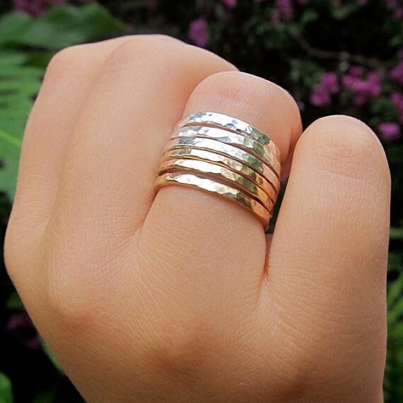 Triple Wrap Ring, Gold Spiral Coil, Hammered Band, Handmade
