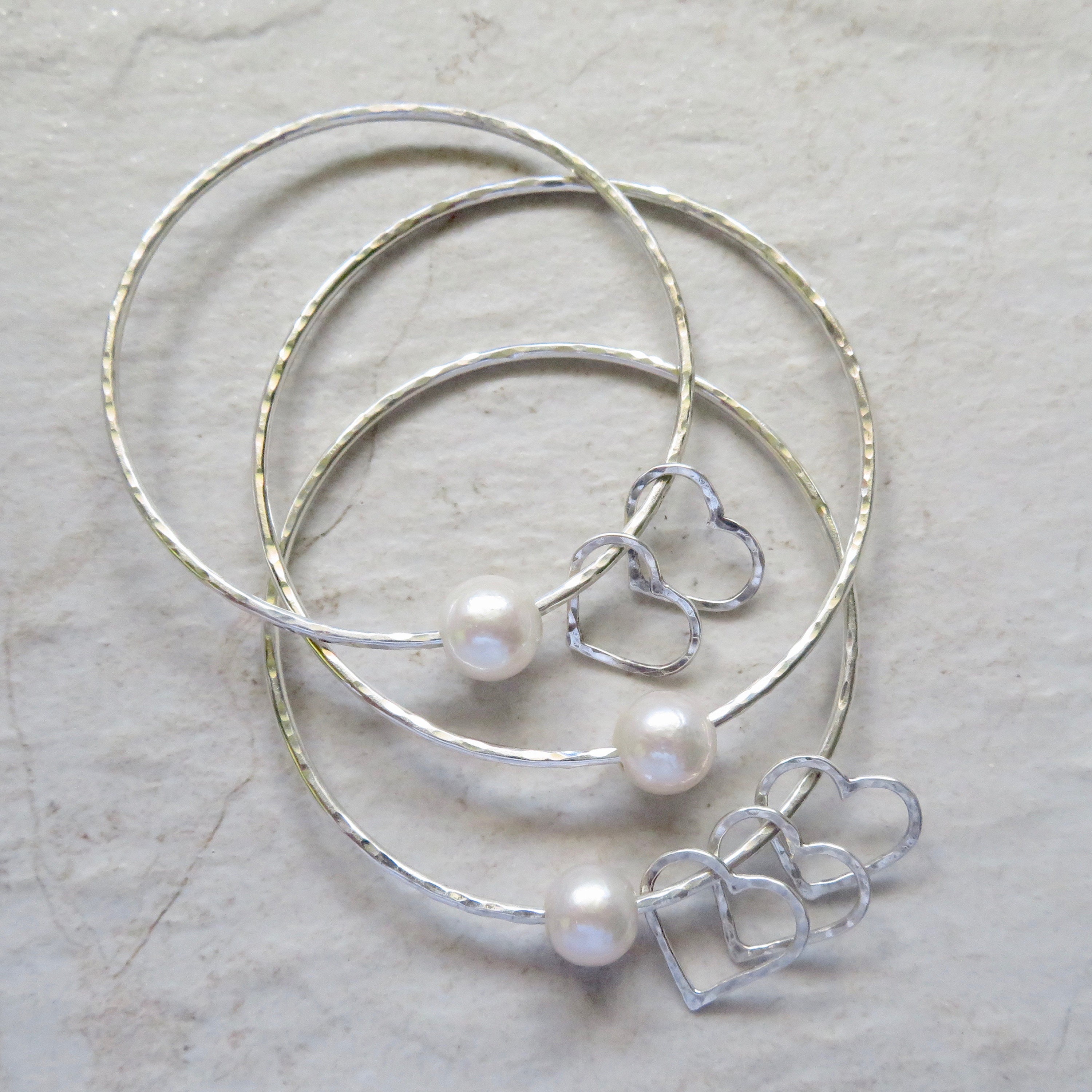 White Pearl Heart Bangle Sterling Silver Bracelet Genuine - Etsy
