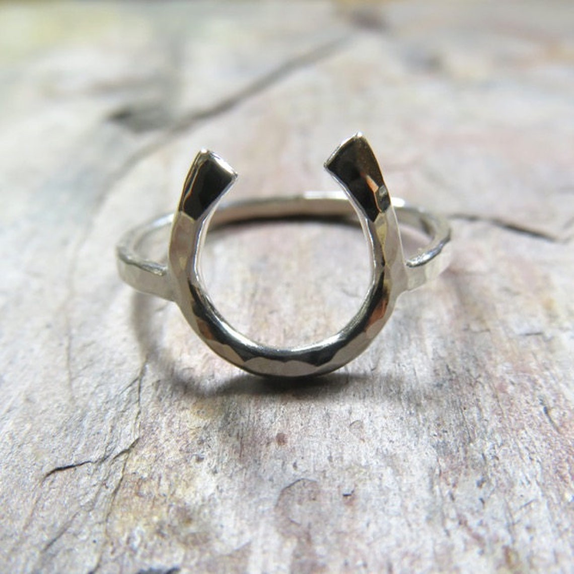 Horseshoe Ring Lucky Charm Ring Sterling Silver Hammered Etsy