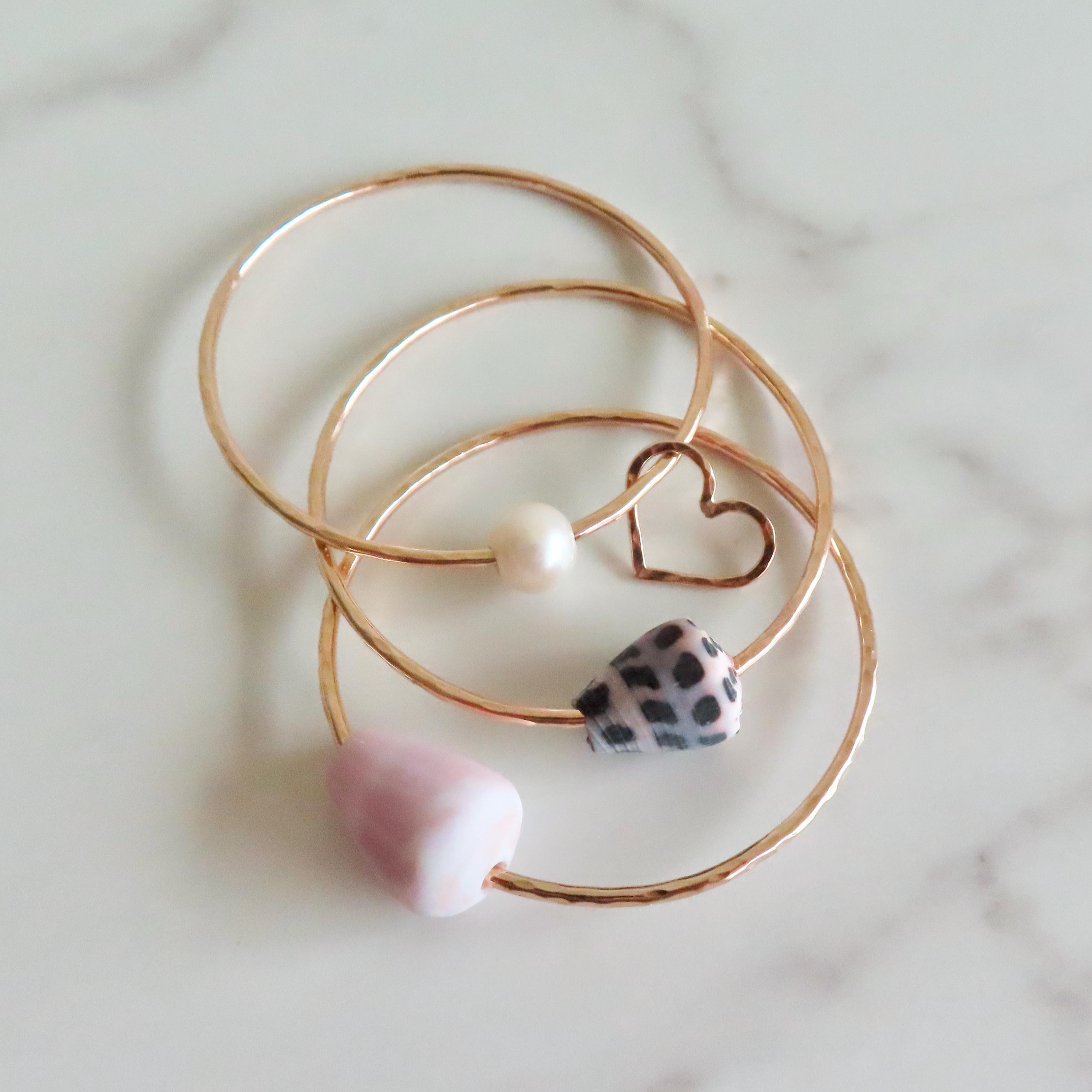Buy Tahitian Pearl Bangle: Hammered Heart, 14k Gold Fill, Handmade