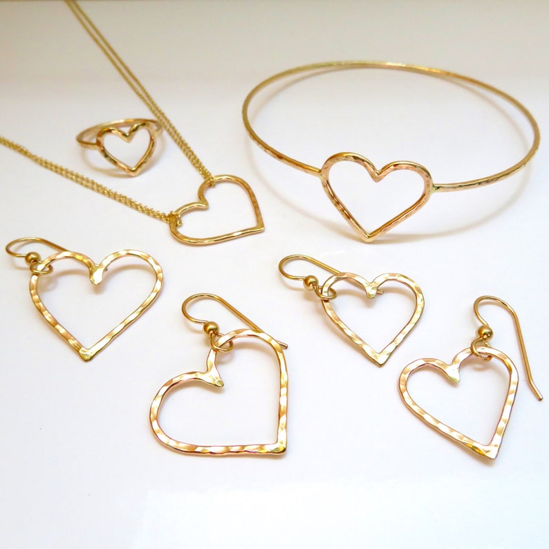 Large Gold Hoop Heart Earrings Hammered Hoops Heart Jewelry Etsy