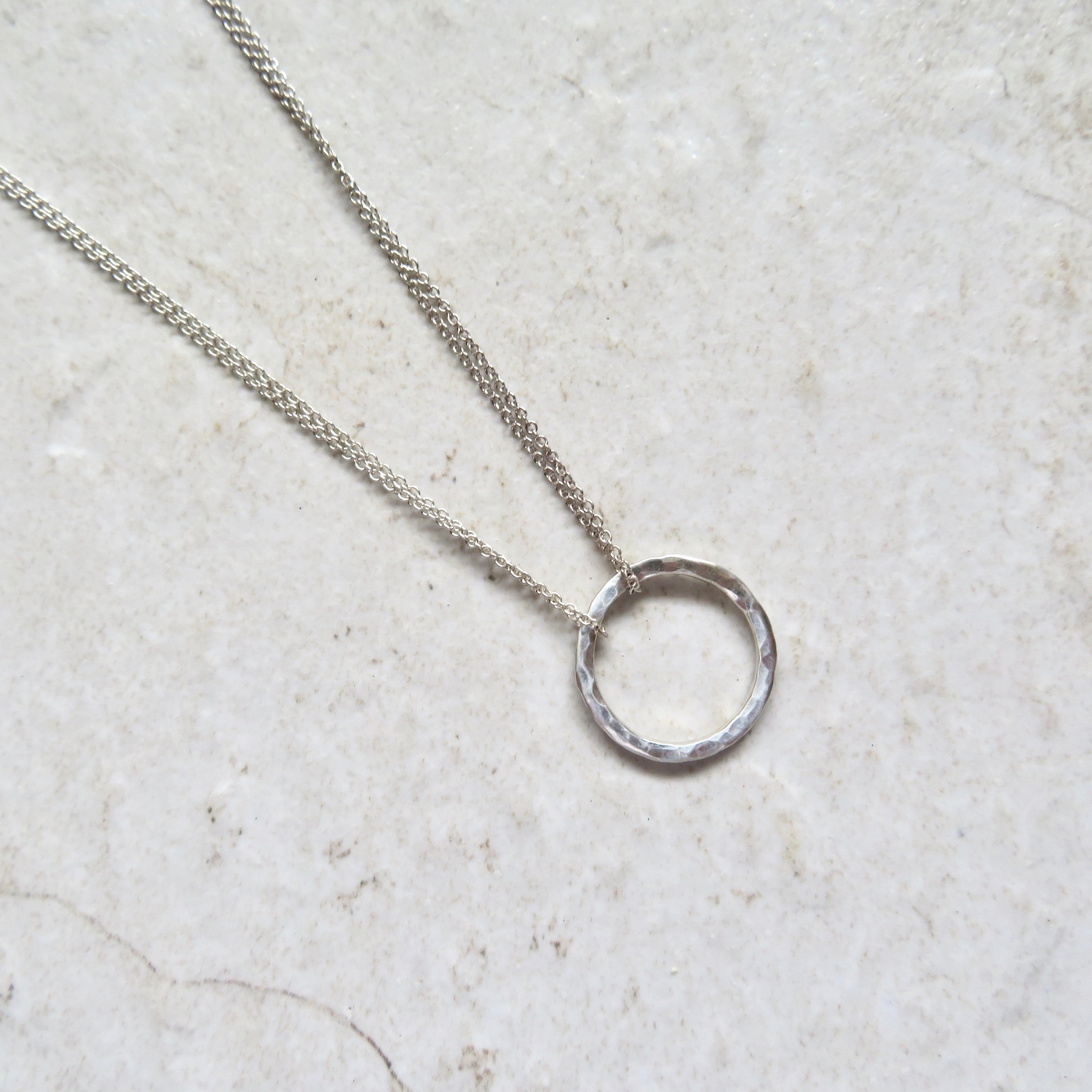 Sterling Silver Circle Necklace Thick Hammered Ring Etsy