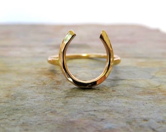 Gold Horseshoe Ring, Lucky Charm, Hammered, Textured, Horse Lover Gift, Equestrian, Western Style Jewelry, Handmade Maui, Saint Patricks Day