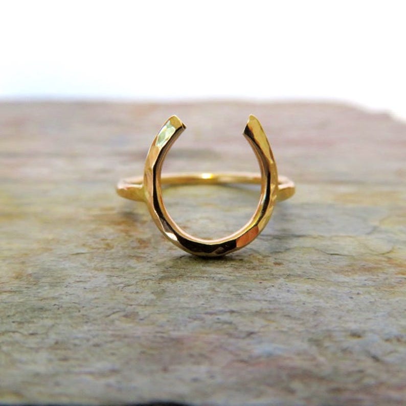 Gold Horseshoe Ring Lucky Charm Hammered Textured Horse Etsy