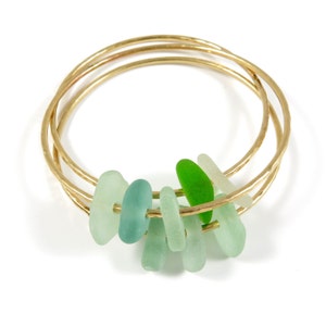 Gold Hammered Sea Glass Bangle: Hawaiian Beach Jewelry, Handmade in Maui