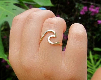 Gold Wave Ring, Handmade Hawaii, Surfer Girl Fashion, Girls Gift Idea, Hawaiian Jewelry, Ocean Wave Rings Beach Creations, Stocking Stuffer