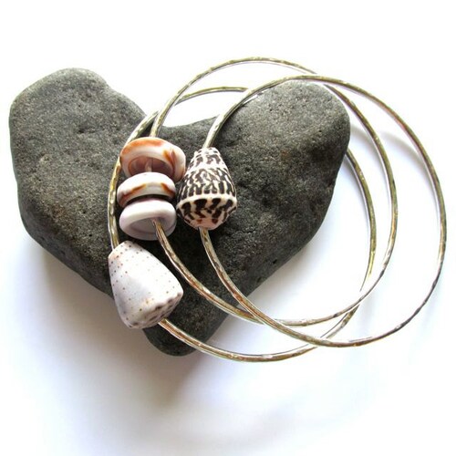 Gold Shell Bangles Set of 3 Hammered Bracelets Hawaii Beach Etsy