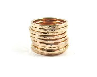 Gold Stack Ring, Hammered Textured, Simple Band, Girls Gift Idea, Minimalist Jewelry, Stacking Rings, Boho Fashion, Handmade Maui Hawaii
