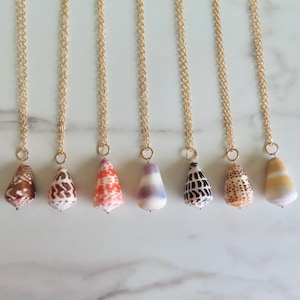 Shell Necklace, Long Gold Chain, Big Cone Shells, Hawaii Beach Jewelry, Handmade Maui, Ocean Lover Gift Idea Surfer Girl Fashion, Puka Shell