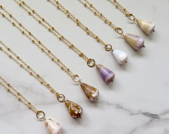 Seashell Necklaces, Small Hawaiian Cone Shells, Gold Chain, Hawaii Beach Jewelry, Shell Necklace, Gift For Her, Handmade Maui, Ocean Fashion