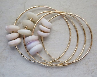 Gold Puka Shell Bangle: Hawaiian Beach Jewelry, Surfer Girl Style