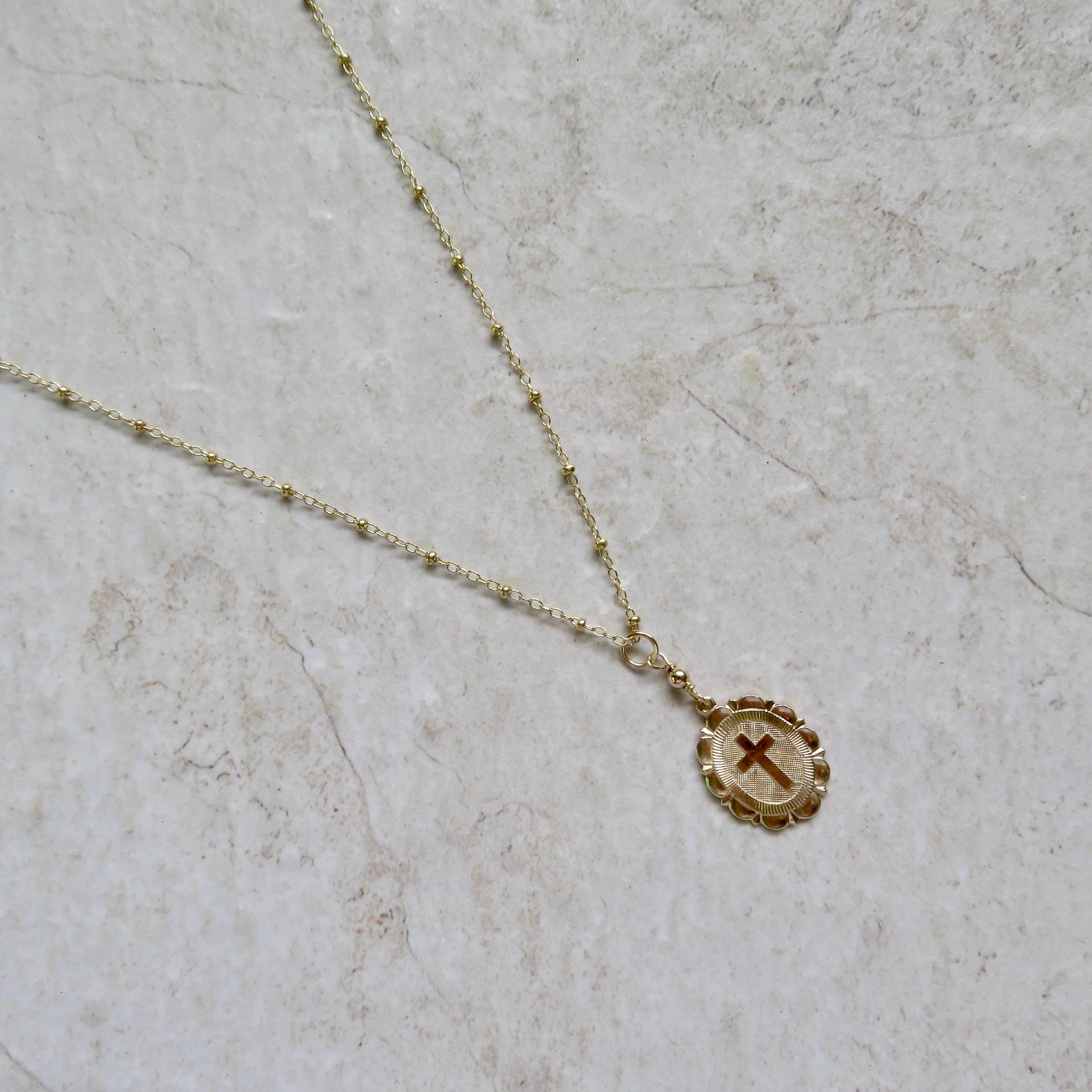 Cross Charm Necklace Gold Medallion Pendant Handmade Etsy
