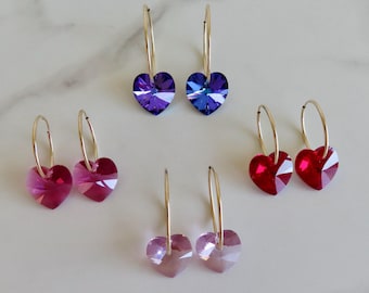 Swarovski Crystal Heart Earrings: 14k Gold Filled Hoops