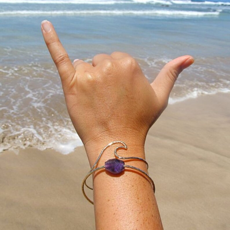 Wave Bangle Gold Hammered Bracelet Surfer Girl Gift Idea Etsy