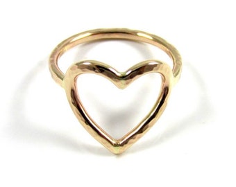 Gold Heart Ring, Love, Sweetheart, Anniversary, Mother's Day Gift, Handmade Maui, Bridal Jewelry, Bridesmaid Gifts, Boho Fashion, Rings