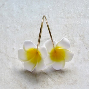 Plumeria Flower Hoop Earrings: 14k Gold Fill Hoops, Hawaiian Jewelry