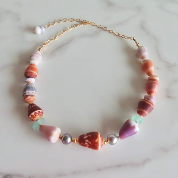 Hawaiianische Kegelmuschel & Tahitiperlen : Hawaii Strand Schmuck