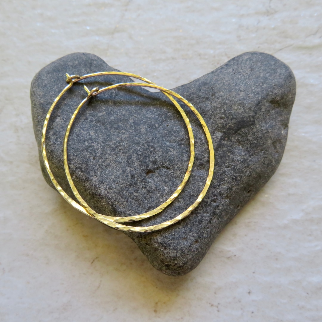 Gold Hoop Earrings Threader Hammered Hoops Handmade Maui - Etsy