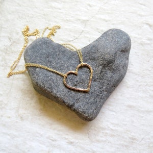 Handmade Gold Heart Necklace: Hammered 14k Gold Fill Double Chain