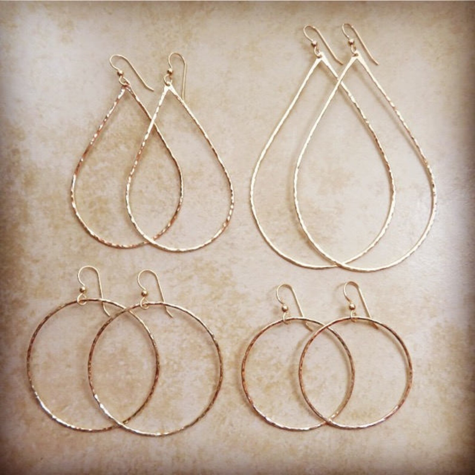 Double Hoop Earrings Gold and Sterling Silver Hammered Hoops Etsy