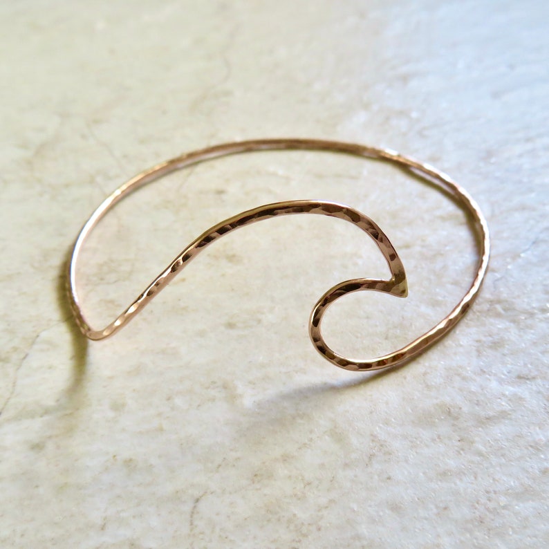 Wave Bangle, Gold Hammered Bracelet, Surfer Girl Gift Idea, Hawaiian Beach Jewelry, Ocean Mermaid Fashion, Waves, Handmade Maui Hawaii, Boho rose gold