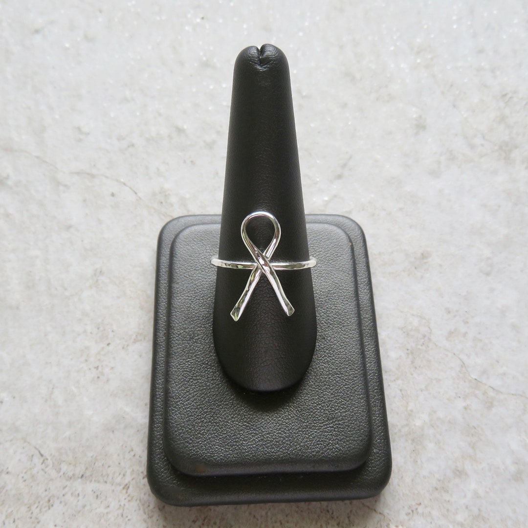 Sterling Silver Ribbon Ring, Hammered, Breast Cancer Awareness ...