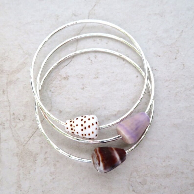 Sterling Silver Bangles 1 Tahitian Pearl 2 Hawaiian Shells Etsy