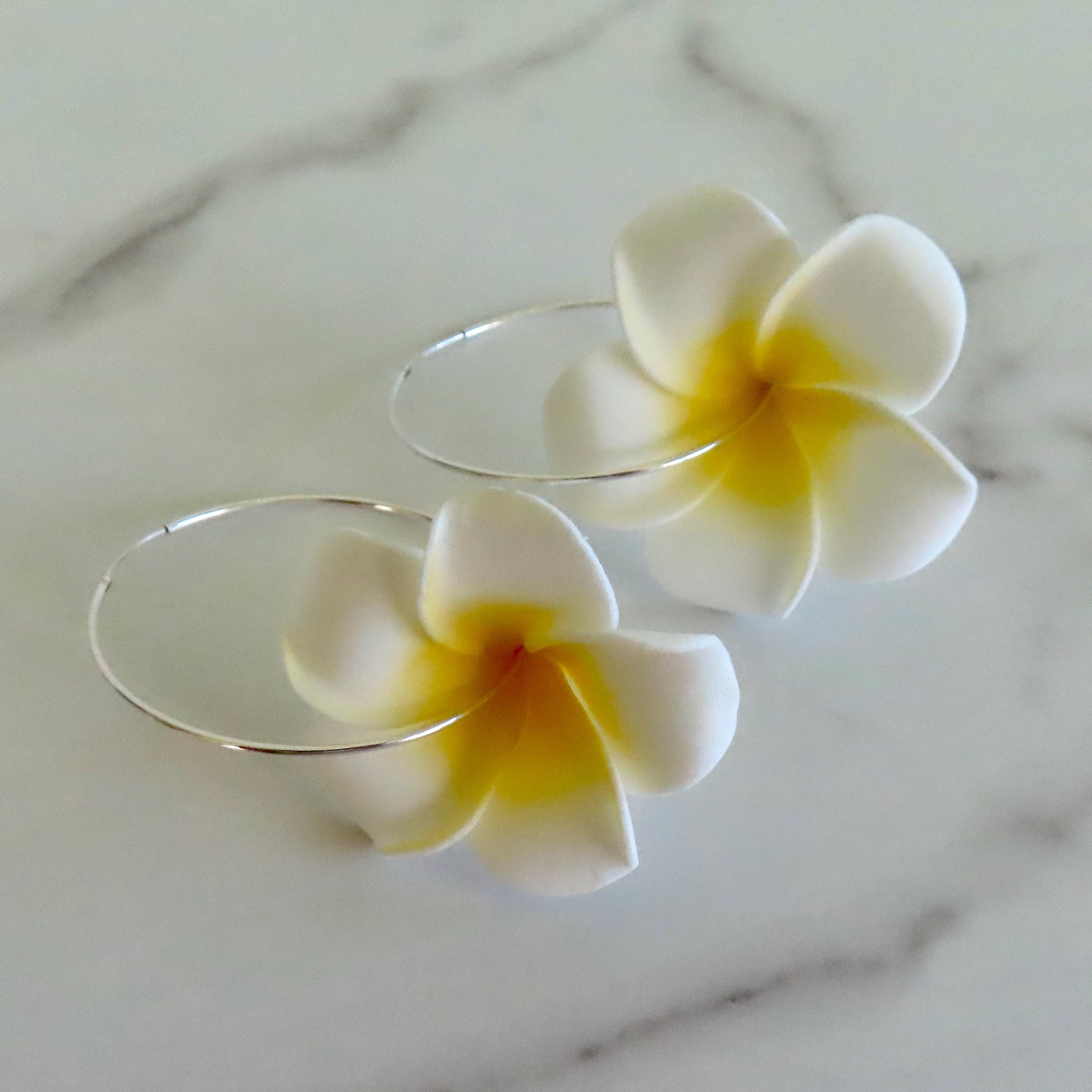 Plumeria Flower Endless Hoop Earrings, Sterling Silver Big Hoops, Fun Hawaiian Luau, Wedding, Flowers, Handmade Jewelry, Hawaii Beach Party