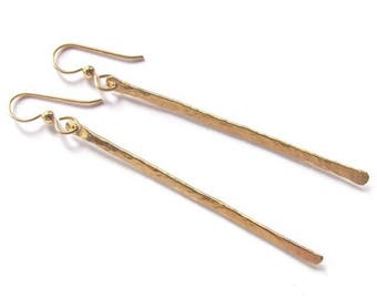Hammered 14k Gold Fill Bar Earrings: Minimalist Dangle Jewelry