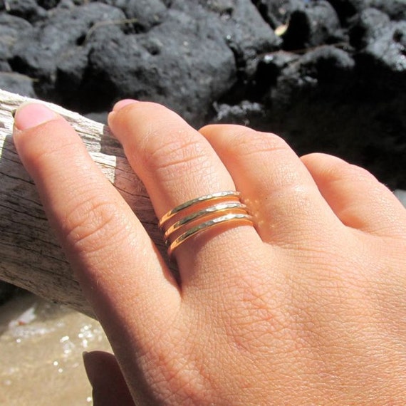 [Numbering]#8405★新作★Coil Stack Ring★数量限定 Triple Wrap Ring, Gold Spiral Coil, Hammered Band, Handmade