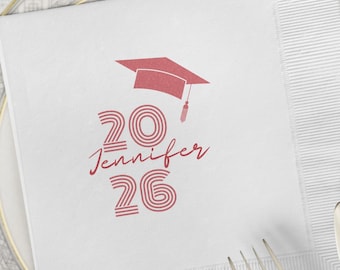 Gepersonaliseerde afstudeerservet 2026 met dop, aangepaste naam feestservet