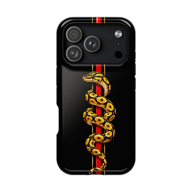 Pytonormskal för telefon, gulsvart kungspyton, rödrandig ormdesign, present till reptilälskare, iPhoneskal, födelsedagspresent bild 5