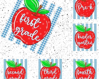 Preppy Teacher Apple Png, Pink Gingham Stripes PNG, Pre-K To Fourth Grade Design, Back To School Png, First Day Of School Png