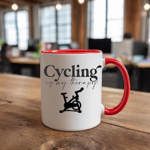Radfahren ist meine Therapie Tasse, Keramik Radfahrer Geschenk
