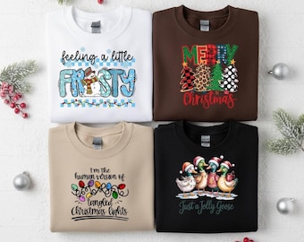 Katoenmix kerstsweatshirt: feestelijke grafische ronde hals S-XXL