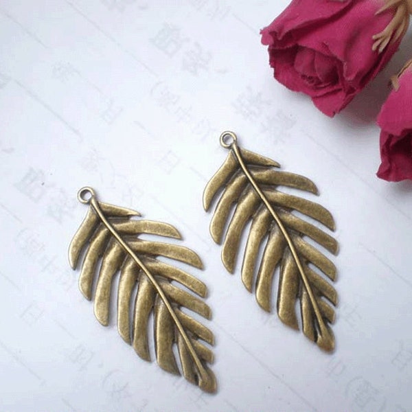 4pcs 48mm Vintage Style Antique Brass Palm Tree Leaf Charm (SD446)